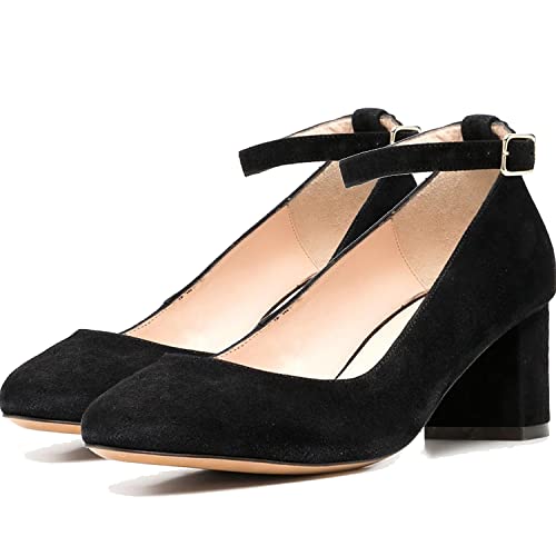 MOOMMO Women Low Chunky Block Heels Sandals Pumps Ankle Strap Round Closed Toe Dress Shoes 2