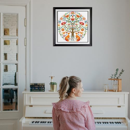 Image of FREEBLOSS 11CT Cross Stitch Kits Tree of Animals Pattern Stamped Cross Stitch Wall Painting Craft Kit Full Range of Embroidery Starter Kits for Adult Beginners with Instruction 17.7 x 17.7