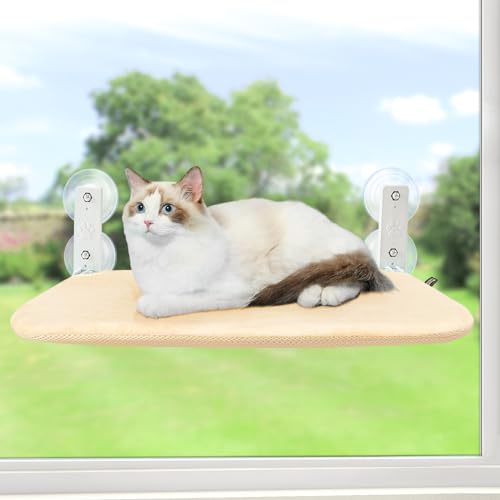 GUUSII HOME 猫窓ベッド ねこベッド 猫ハンモック 折畳み式猫ハンモック 吸盤 猫窓用ハンモック 猫窓ベッド 窓ハンモック 猫窓ベッド 吸盤式 ペットベッド ねこ ネコ キャットハンモック キャットマット 窓際マット 通気メッシュ 日光浴 ウィンドウベッド 洗える 猫用 耐荷重約25KG ストレス解消 組立簡単 日本語説明書付き 90日保証 (ベージュ, S)