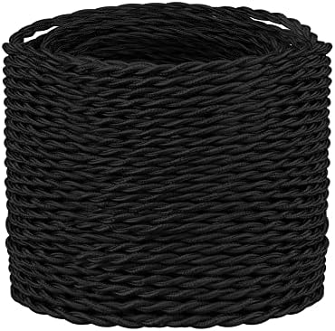 10 Meters / 32.8FT Black Braided Cable, Helunsi 3 Core Electrical Cable, Vintage Braided Flex Cable Twisted Fabric Electrical Wire for DIY Industrial Pendant Lights or Other Appliances - Black