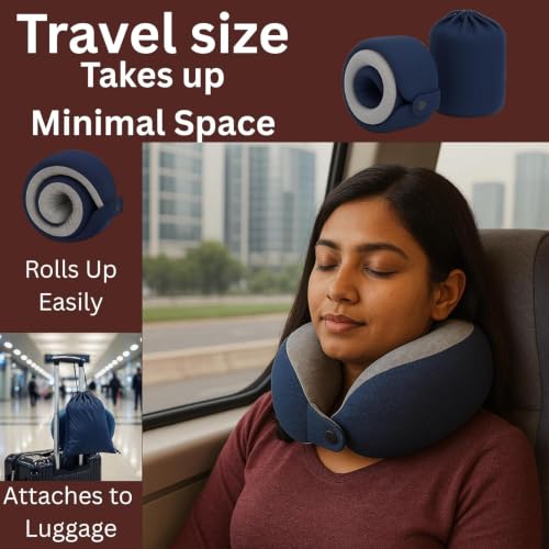 Image of Memory Foam Travel Neck Pillow | Ergonomic U-Shaped Neck Support Cushion with Soft Washable Cover & Carry Bag | Airplane, Car, Train & Office Travel Pillow for Adults (Grey, Pack of 4)