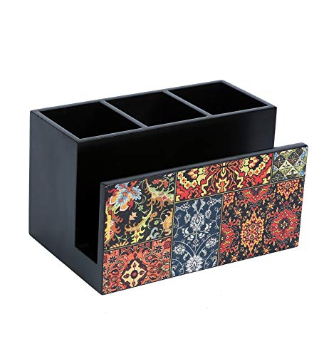 Image of Reinvention Factory Wooden Cutlery Holder I Countertop Organizer - Spoon Fork Knife Napkin Tissue Paper I Desk Supplies Pencil Pen Stationery Stand I Home & Kitchen I Size 7 inch X 5 inch X 4 inch IOriental