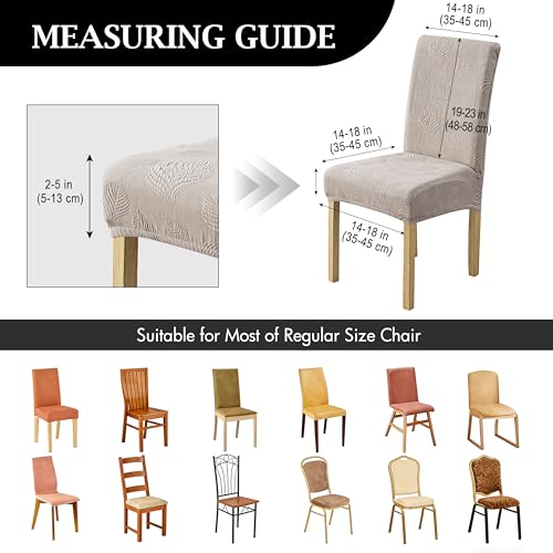Image of Genina Waterproof Dining Chair Cover Set of 4,Kitchen Chair Cover,Warm Grey | Stretch Dining Room Chair Slipcovers with Leaf Jacquard,Removable Kitchen Chair Protector for Home,Restaurant,Banquet