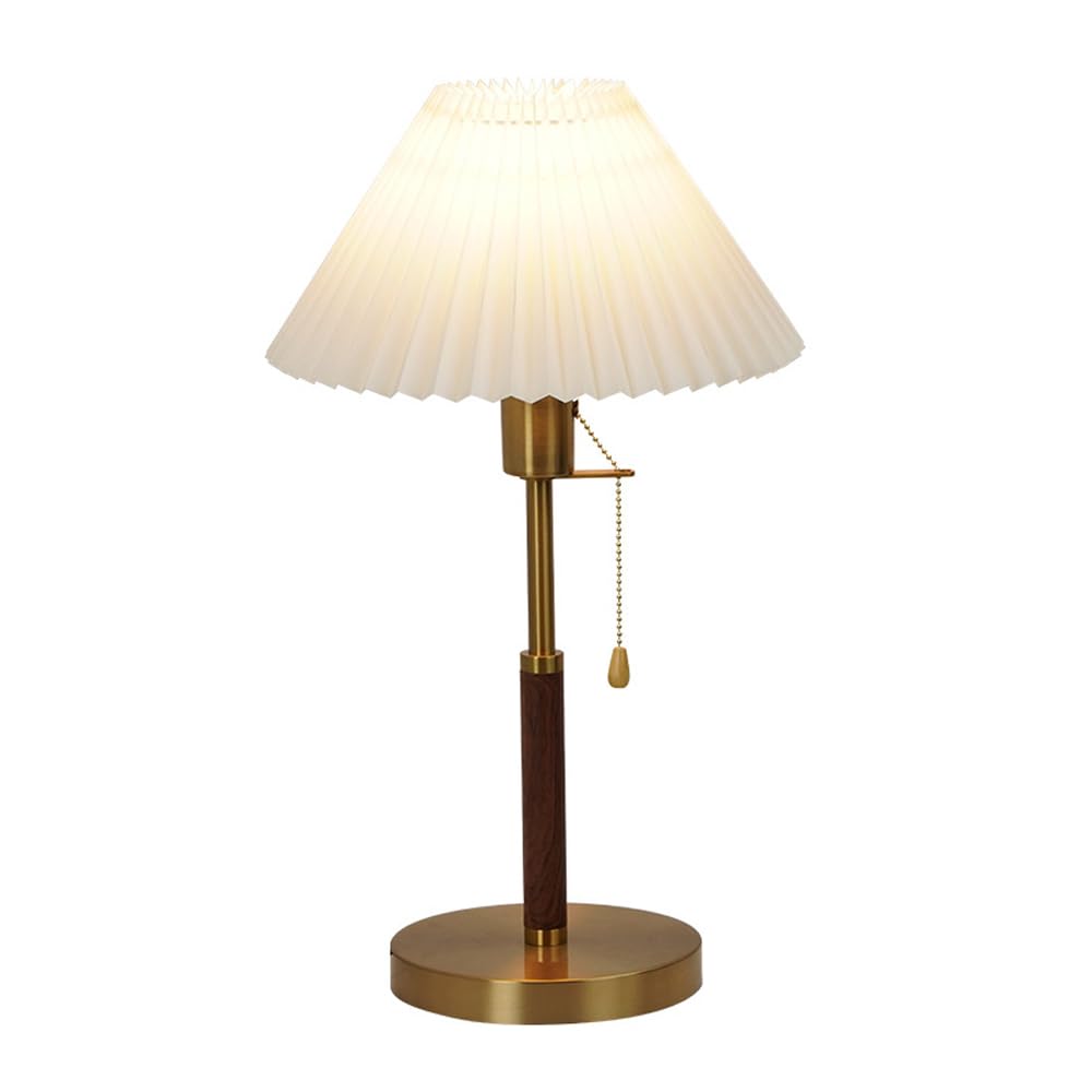 Jadssox Stoff-Tischlampe, Moderne Nachttischleuchte mit Zugkettenschalter, Goldfarbene Tisch-Nachttischlampe, Akzentlampe, E27-Säulen-Tischlampe, Büro, Schreibtisch, Leselampe, Arbeitsbeleuchtung