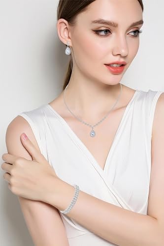 Paxuan Silver/Gold Rhinestone Crystal Wedding Bridal Bridesmaids Earrings Bracelet Set for Women Brides Bridesmaids Crystal Rhinestone Bracelet Earrings Set for Wedding Bridal Prom Pageant - Image 5