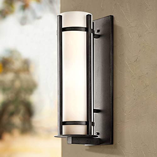 Kichler Camden 22.5' 2 Light Outdoor Wall Light With Opal Etched Glass In Anvil Iron #TOP2