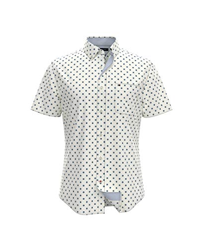 Tommy Hilfiger mens Tommy Hilfiger Men's Short Sleeve in Custom Fit Button Down Shirt, Tommy White, Large US