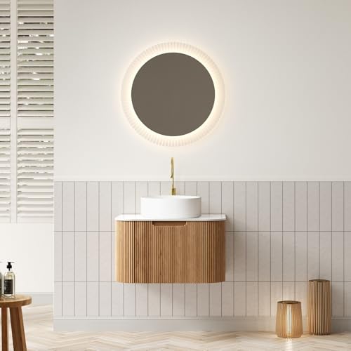 ZHOMGG Mueble de baño 61 cm - Mueble de almacenamiento con lavabo de cerámica blanca, encimera blanca, cajones Soft-Close, cajones amortiguados, madera natural (cerámica + blanca)