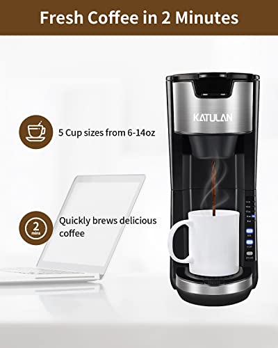 Single Serve Coffee Maker K Cup & Ground Coffee, One Cup Brews 6-14 Oz In 2 Mins, Fits Travel Mugs, With 30 Oz Removable Water Tank, Reuseable Filter, Black #TOP4