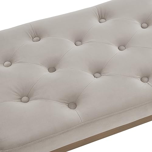 24KF Velvet Upholstered Buttons Tufted Entryway Bench with Solid Wood Leg,Bed Bench Ottoman with Padded Seat,5034-Taupe by 24KF - Image 7