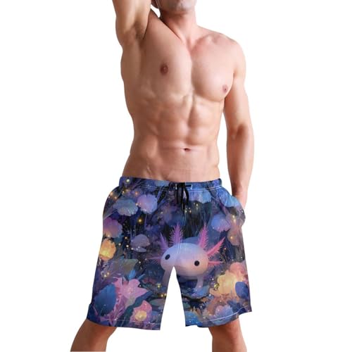 Men's Swim Trunks Quick Dry Swimming Shorts with Pocket Magical Axolotl in Garden Swimsuit Trunks4