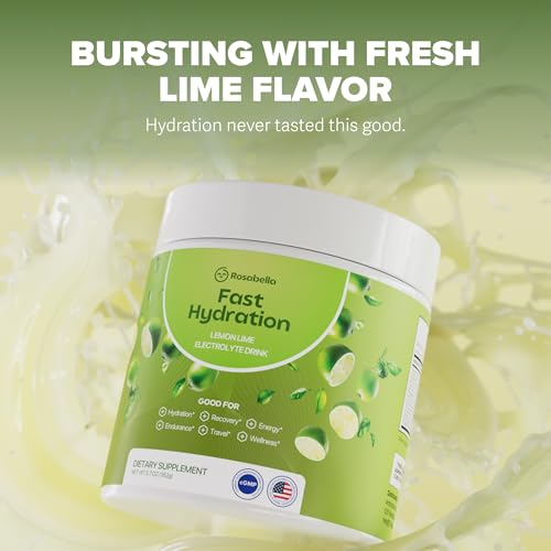 Image of Rosabella Electrolyte Drink Powder - Lemon Lime - Zero Sugar Hydration Supplement - Sodium, Potassium, Magnesium & Calcium - Keto Electrolytes Mix for Rapid Rehydration - 30 Servings (5.7 oz)