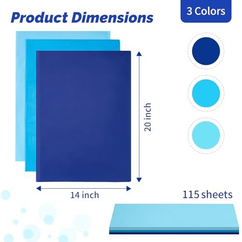 Image of Simetufy Blue Tissue Paper for Gift Bags, 115 Sheets, 14 x 20 Inches, 3 Colors, Ideal for Independence Day, Wedding, Birthday, DIY Crafts