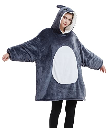 Sweat requin costume couverture portable pour soirées cocooning et cosplay gris