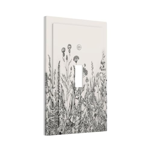 Wpshijia WPSHIJIA0713 Vintage Grey Floral Herbs Wild Flowers Botanical 1 Gang Boho Light Switch Covers Decorative Country Single Toggle Wall Plate Switchcover Electrical Switchplate thumb #1
