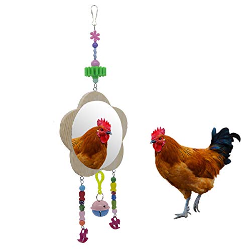 Pesine Hens Hanging Wood Mirror with Bell Roosters Upgraded Large Mirror Hens Roosters Chicken Toy for Hens - Image 3