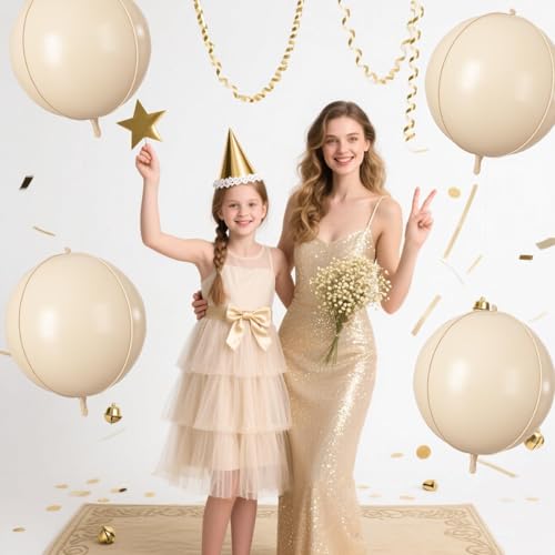 Image of 9 Pcs Cream Round Foil Balloons,22 Inch Beige Round Balloons
