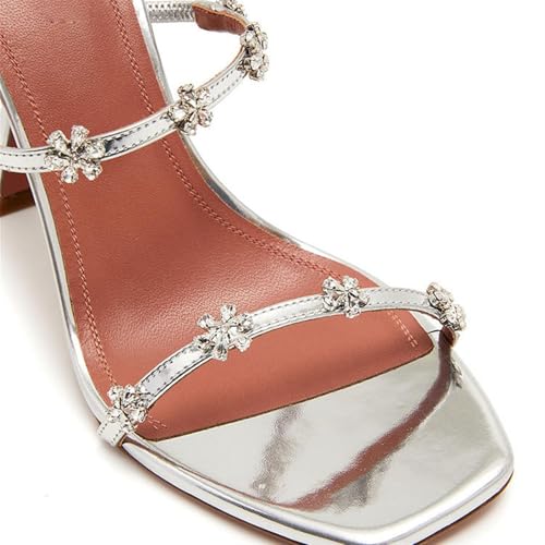 Women's Rhinestone Stiletto Heels Square Open Toe Ankle Strap Heel Sandals Wedding Party Evening Dance Sandals Shoes4