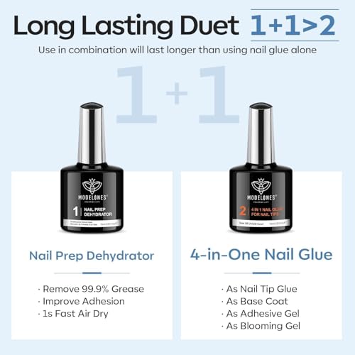 modelones Pontas de Unhas e Cola Gel X Kit de Unhas - 4 Em Um Gel Cola para Unhas Desidratador de Pr