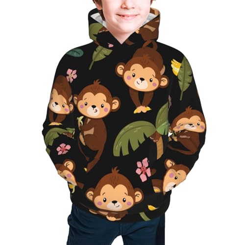 Monkeys Swinging from Palms Kid Hoodies Boys Sweatshirts Girls Pullover with Pocket3