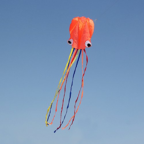 Hengda Kite Software Octopus Flyer Kite With Long Colorful Tail For Kids, 31-Inch Wide X 157-Inch Long, Large, Orange #TOP4