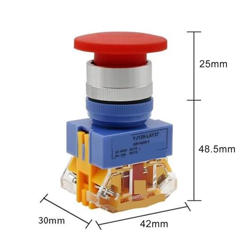 Interruptor de presión de cabeza de seta rojo para evitar fallos de conexión en cuadros de 22 mm 3