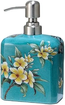 Kitchen Decor,Hand Soap Pump Bottle Dispenser Home Decor Aesthetic Ceramic Soap Dispenser Flower Bird Pattern Shampoo and Conditioner Lotion Dispenser Modern Farmhouse Decor Dark Blue Flowers