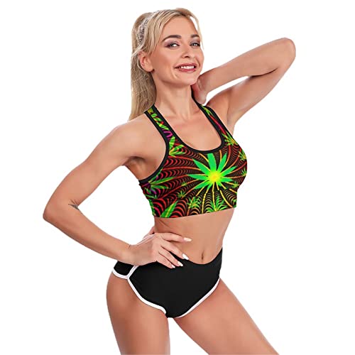Womens Sports Bra Weed Leaf Workout Crop Tank Tops Vest Fitness Sports Bra Yoga Bras Casual Gym Tops White - Image 4