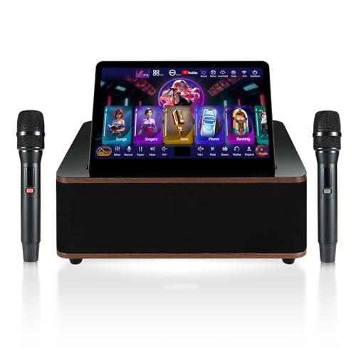 14.1-inch Touchscreen New Chinese Karaoke Sound System, Equipped with 2 Wireless Microphones, Built-in Speakers, Supports YouTube Playback, Suitable for Home Gatherings, KTV Singing(6TBHard Drive)