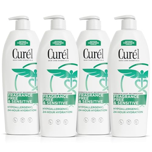 Curel Fragrance Free Lotion, Sensitive Hypoallergenic Lotion for Dry Skin, Dermatologist Recommended, 20 Oz, Pack of 4