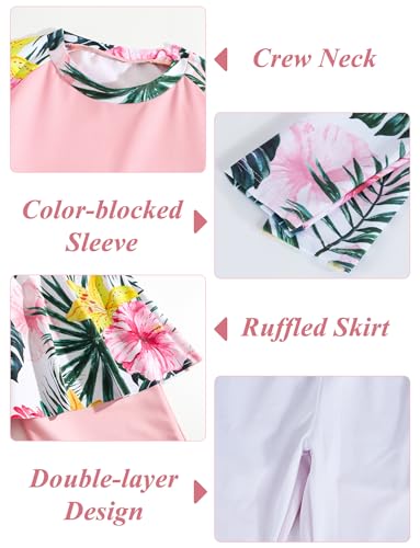 Girls Rash Guard 2 Pieces Bathing Suit Long Sleeve Swimsuit Swimming Skirt with Shorts Sun Protection Swimwear4
