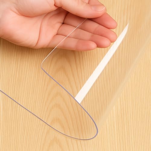 Tischfolie Transparent 2mm Viele Größen, Tischdecke Abwaschbar Glasklar, Durchsichtige Tischdecke Schreibtischunterlage, Tischschutz PVC Folie Abgeschrägte Kante, Möbelfolie