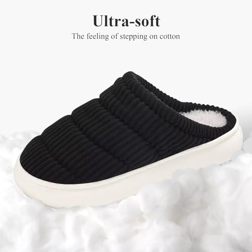 NineCiFun Womens House Shoes Warm Memory Foam Slippers for Women Indoor Soft Fleece Lined Womens Slippers Black,5-64