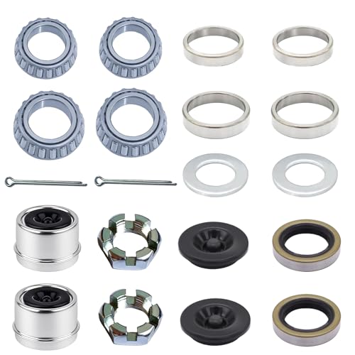 Image of 2 Sets 3500 lb Trailer Axle Bearing Kits, L68149 L44649 Boat Wheel Bearing Kit with 1.98'' Dust Caps, 171255TB /10-19 Grease Seals, Cotter Pins, Axle Nuts & Washers for 1-3 /8'' to1-1 /16'' #84 Spindle