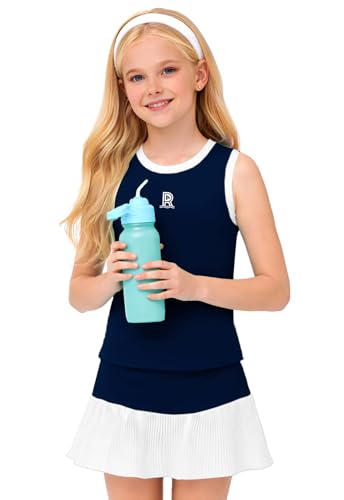 Image of Remimi Girls Tennis Dress Cute Outfit Sleeveless Workout Tank Top and Sport Skirt Set 4-12 Years
