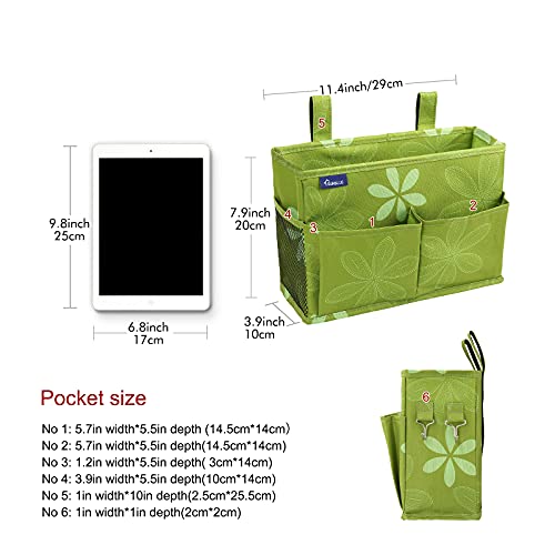 Image of Surblue Bedside Caddy Hanging Organizer Storage Bag for Bunk and Hospital Beds, College Dorm Rooms, Baby Rails, Camp Chairs, Wheelchair - 4 Pockets, 2 Hooks (Flower)
