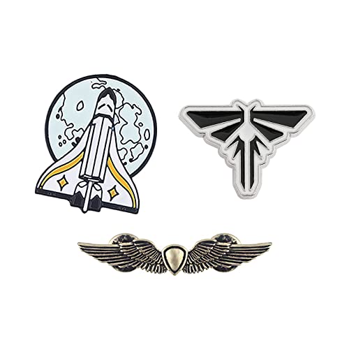 TLOU Pins Ellie Gold Angel Wings Fleet Spaceship Rocket Cosplay Enamel Badge Jewelry Gifts For Women and Men TV Fans 3Pcs