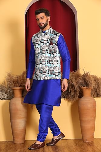 Image of Kurta With Churidar & Multicolor Nehru jacket Set