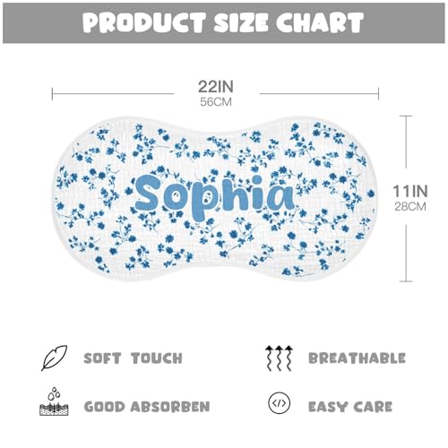 Customized Name Blue Flower Baby Burp Cloth for Baby Drool and Messes,Personalized Text Absorbent Cotton Burping Cloths for Boys Girls 1 Pack 100% Cotton 22 x 11 in4
