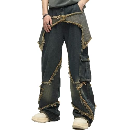 Men's Vintage Flared Leg Denim Jeans Streetwear Trendy Fashion Cargo Denim Pants2