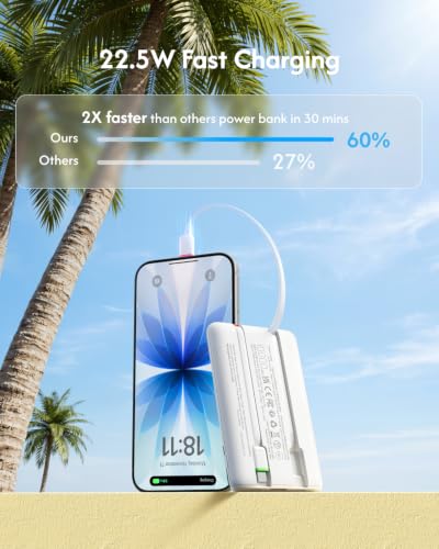 VEGER 10000mAh 0.4lb Fast Charging Portable Charger with Built-in Cables - image 3
