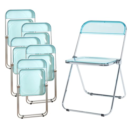 [en.casa] Juego de 6 Sillas Plegables Pornainen Transparentes para Eventos y Hogar Asiento Auxiliar Máx. 120 kg/Silla Oficina Estilo Moderno Diseño Estable 74 x 46 x 47 cm Acero Plástico Azul Claro