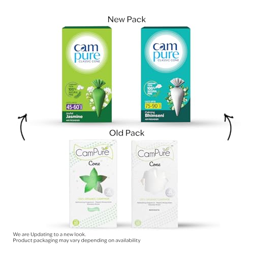 Image of CamPure Camphor Cone (1 Jasmine + 1 Bhimseni) Pack Of 2-100% Organic | Air Freshener For Car, Wardrobe, Office Cabin's, Drawers, Travel Bag & Bathroom