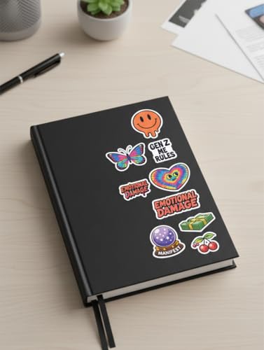 Image of 32 Gen Z Aesthetic Laptop Stickers Pack | Trendy Waterproof Vinyl Stickers for Laptop, Mobile, Bottle, Notebook | Cool Quotes, Retro & Colorful Sticker Sheet