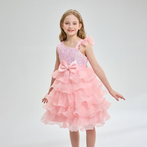 Miipat Girls Pageant Party Dress Ruffle Flower Kids Wedding Ball Gown Sequin Formal Princess Dress 4-9 Years4