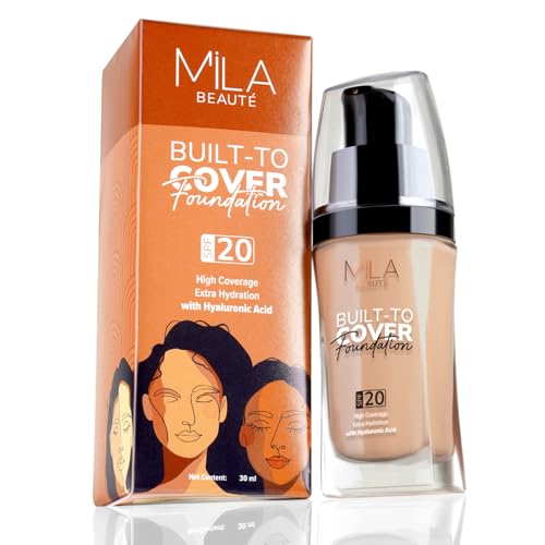 Mila Beauté Built to Cover Liquid Foundation I Medium to Buildable Coverage I Matte Finish I Lightweight I SPF 20 I Super Hydrating with Hyaluronic Acid (M-1-Beige, 30ml)