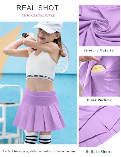 Image of Arshiner Girl's Tennis Skirts with Shorts Athletic Pleated Skirt Workout Performance Skorts with Pockets for Kids 4-13Y