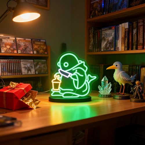 Image of Mysterious Lantern Bearer Neon Sign, Green Glow, 13 inchx12.6 inch