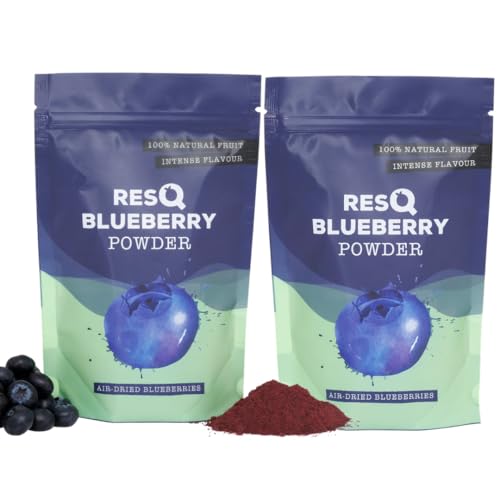 RESQ Blueberry Fruit Powder - 180g (2x90g) Fine Pure Dried Powder - Natural No Added Sugar Vegan Gluten-Free - Made in the UK from Fresh Berries - Great for Smoothies Baking Breakfast and More