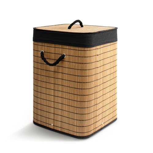 The Secret Home Ropero Plegable De Bambú Cuadrado Con Tapa Natural Cesto Para La Organización Del Hogar Modelo 5, 35x35x50 The Secret Home Ropero Plegable De Bambú Cuadrado Con Tapa Natural Cesto Para La Organización Del Hogar Modelo 5, 35x35x50